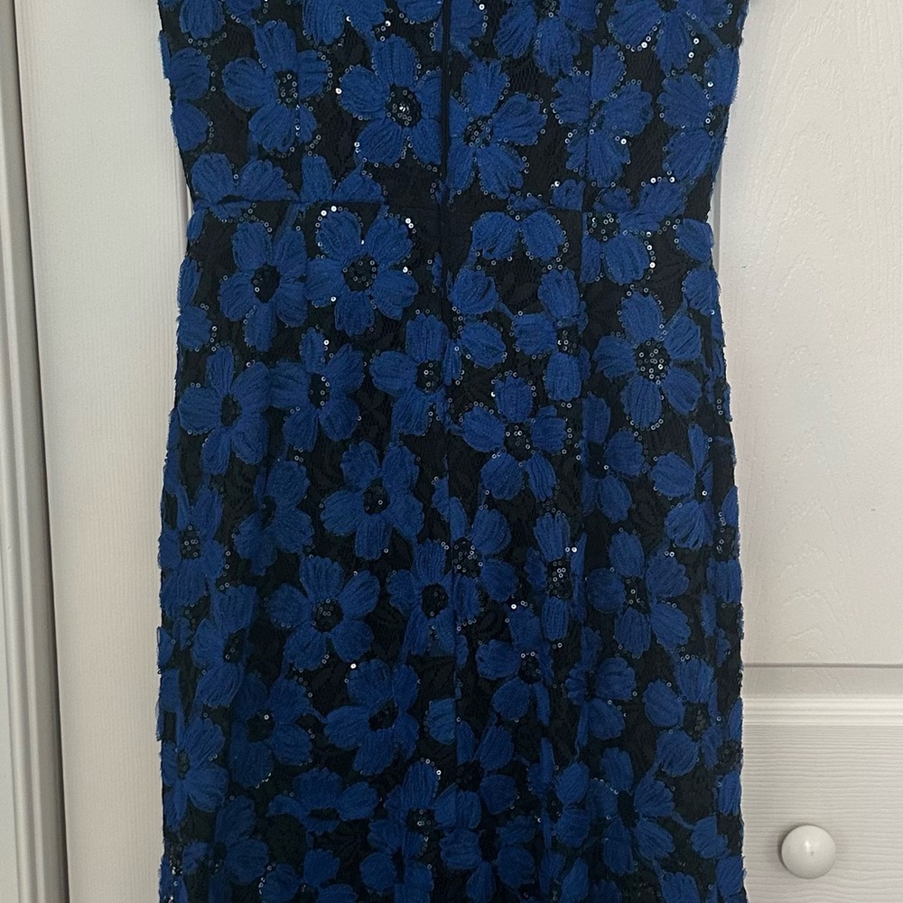 Milly of New York Cobalt Blue Floral Sequin Lace Midi Dress Size 8